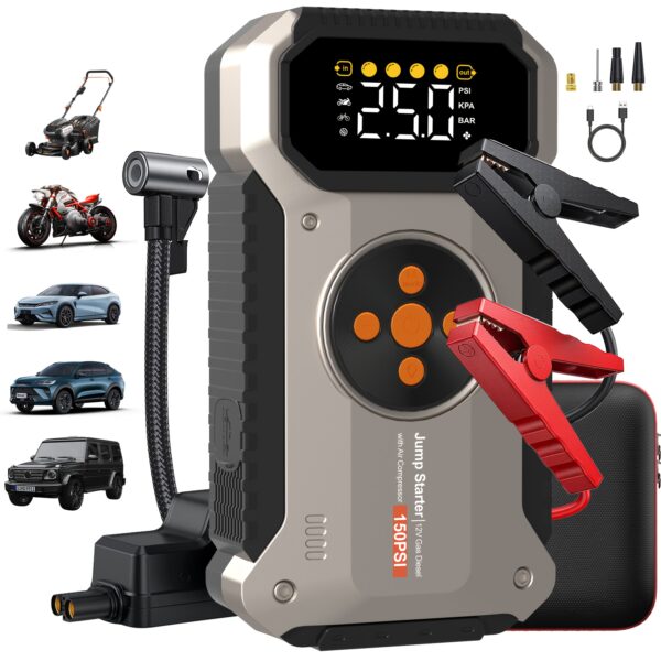 3000A Portable Car Jump Starter and Tire Inflator Combo with LED Light - Image 3
