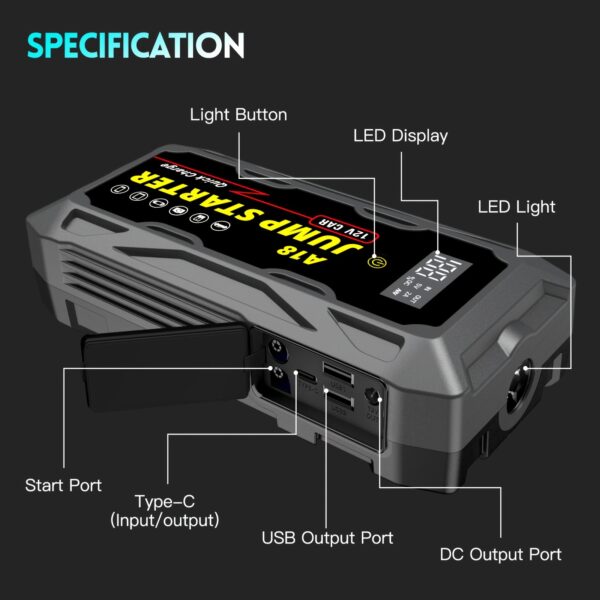 Car Jump Starter Battery Pack - 8.0L Gas/6.0L Diesel Engines - Image 5