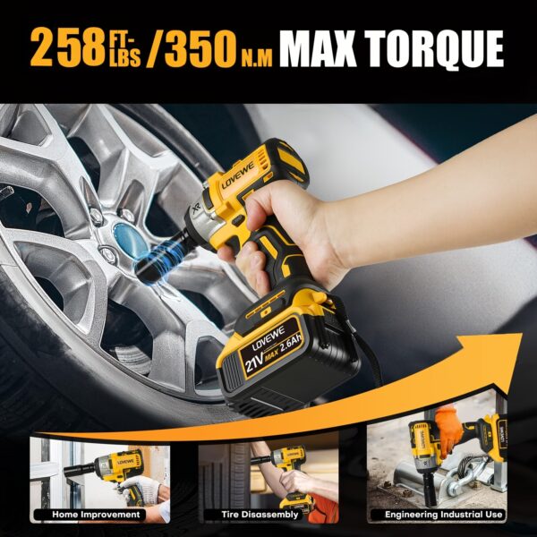 LOVEWE 21V Cordless Impact Wrench 1/2" 258 ft-lbs with Batteries - Image 6