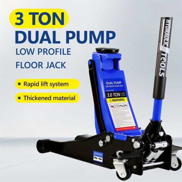 3 Ton Dual Piston Floor Jack Low Profile Steel Racing - Image 2