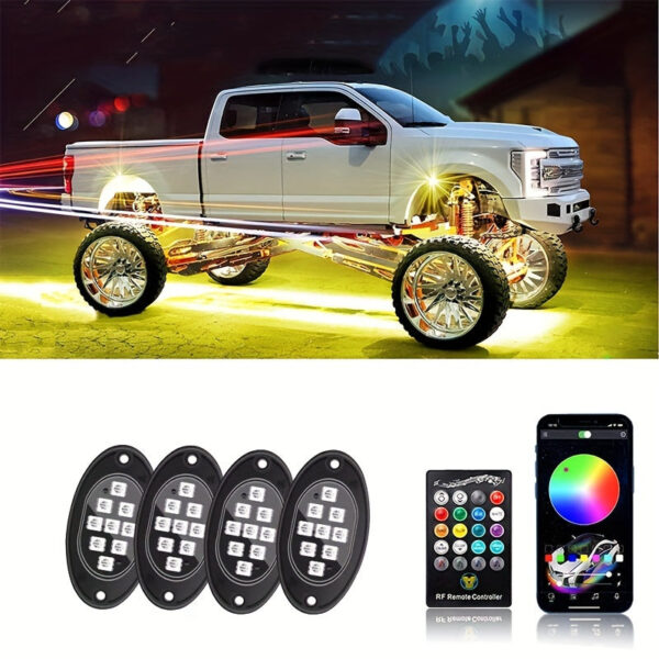 RGB LED Rock Lights Kit Voice Control Remote for Truck SUV ATV