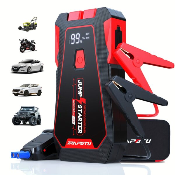 Portable Jump Starter 4000A Peak 12V Car Battery Booster with USB & LED Light