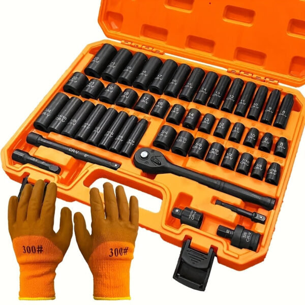50pc SAE Metric Impact Socket Set with 3/8" Drive Ratchet