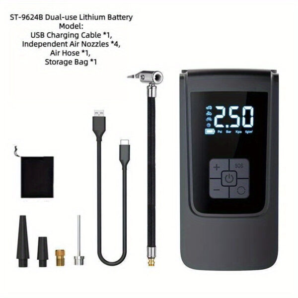 Portable Wireless Car Tire Inflator Kit with Accessories 9-Piece - Image 7