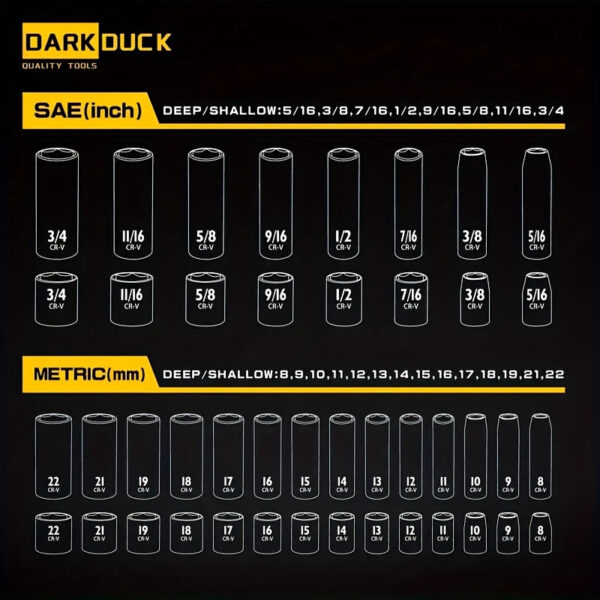 50pc SAE Metric Impact Socket Set with 3/8" Drive Ratchet - Image 6