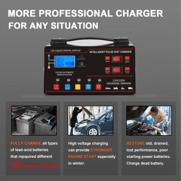 12V/24V Car Battery Charger with LED Display for Cars SUVs Trucks - Image 5