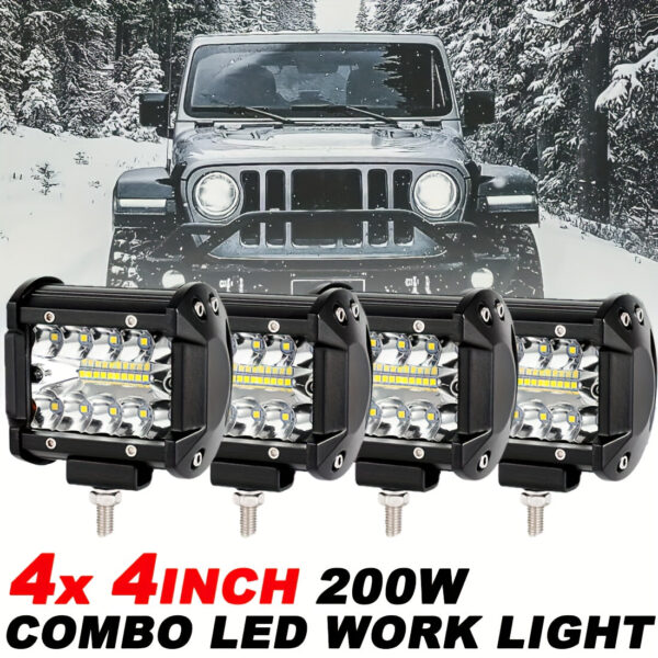 200W LED Work Light Bar 4-Pack Flood Combo Beam Off-Road Lights