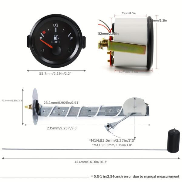 Universal Fuel Level Gauge 52mm with Sensor 12V 240-33ohm
