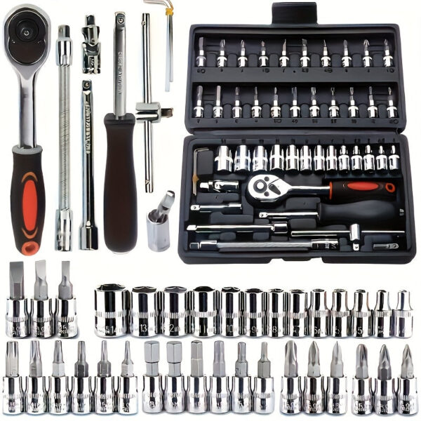 46pc DIY Car Bike Repair Tool Kit Basic Manual Maintenance Set