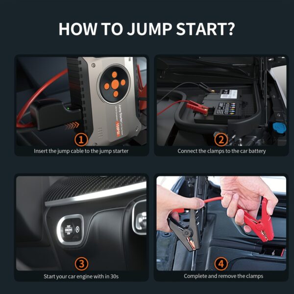 Car Jump Starter with Air Compressor 3000A Peak 150PSI Digital Tire Inflator - Image 3