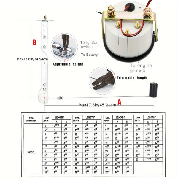 Universal Fuel Level Gauge 52mm with Sensor 12V 240-33ohm - Image 3