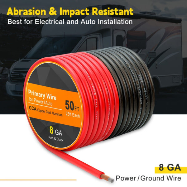 50ft 8 AWG CCA Automotive Power Cable - Black & Red