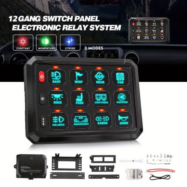12 Gang Switch Panel with RGB Backlight - Car & Truck Control System - Image 5