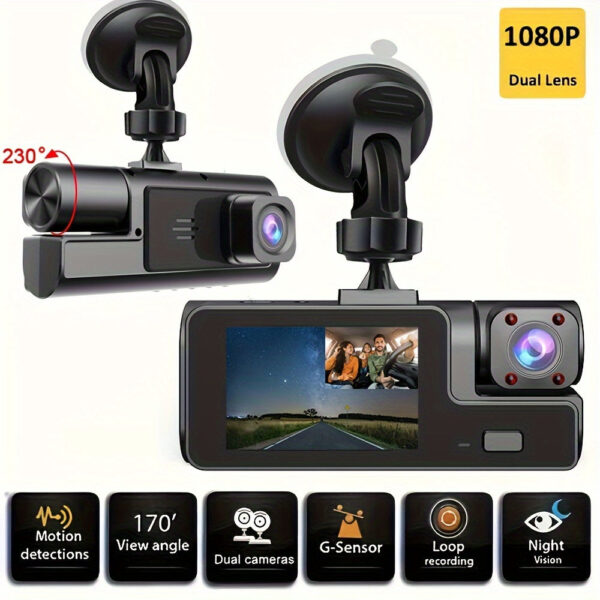 Dual Dash Camera 1080P Front and Interior Car DVR with Night Vision