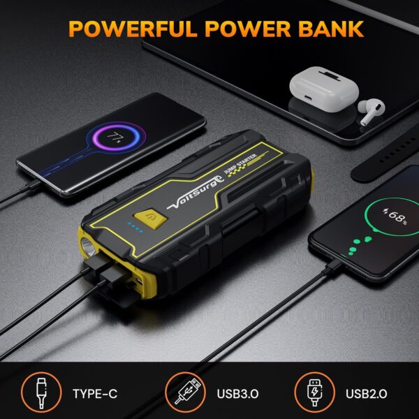 3000A Car Jump Starter with LED Light - 12V Battery for Gas/Diesel 1.85gal/1.45gal