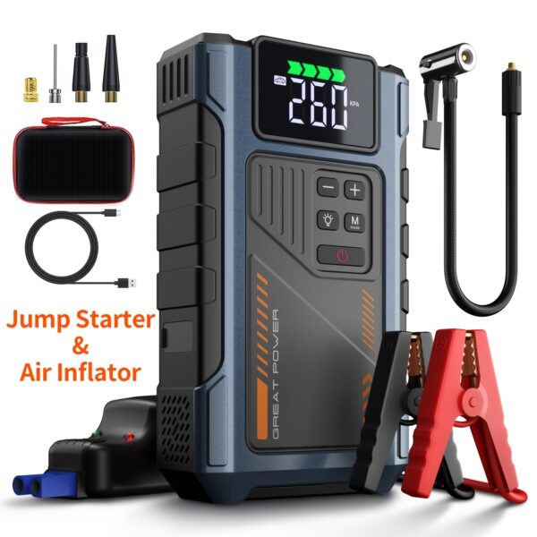 3000A Portable Car Jump Starter and Tire Inflator Combo with LED Light
