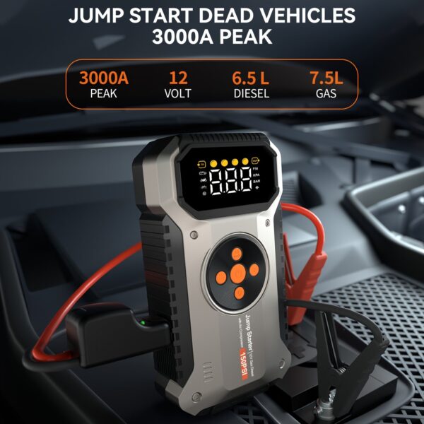 Car Jump Starter with Air Compressor 3000A Peak 150PSI Digital Tire Inflator - Image 6