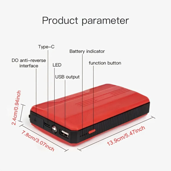 Portable Car Jump Starter 12V with LED Flashlight - Image 2