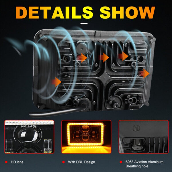 LED Headlights 4x6 Inch H4651 H4652 H4656 H4666 H6545 4-Pack - Image 5