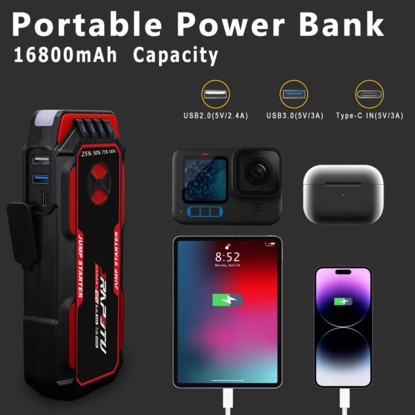 Portable Car Jump Starter 12V with LED Light - Image 3
