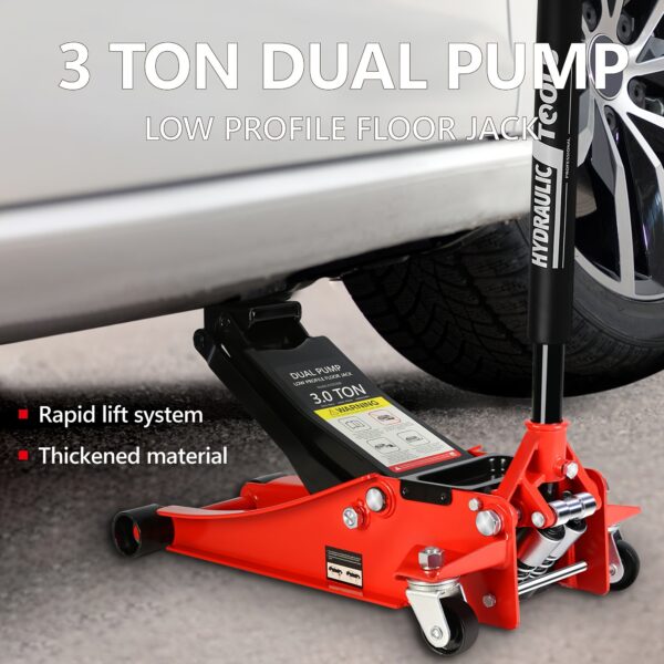 3 Ton Dual Piston Floor Jack Low Profile Steel Racing - Image 8