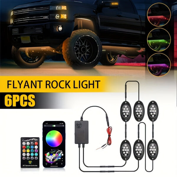 FLYANT RGB LED Rock Lights Kit with APP Remote Control, 4-10 Pods, 12V - Image 2