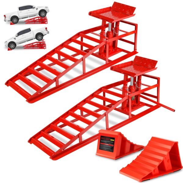 Steel Car Service Ramps with Hydraulic Lift 5 Ton Capacity 2-Pack