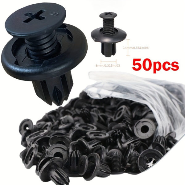 Car Plastic Rivet Fastener Clips 50pc 8mm PP Material