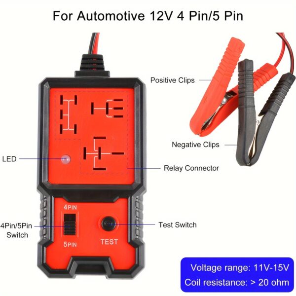 12V Automotive Relay Tester with Battery Clips - Image 5