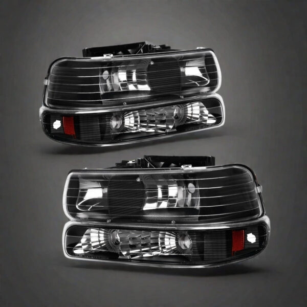Black Chrome Headlight Assembly with Bumper Lights for Chevrolet Silverado 1500 2500 1999-2002 Tahoe Suburban 2000-2006 - Image 2