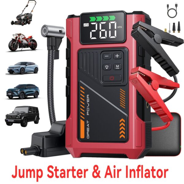 Portable Car Jump Starter with Air Compressor - 3000A Peak