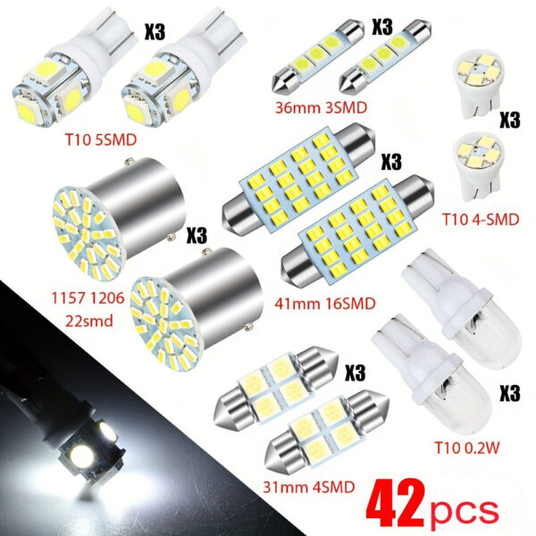 Car Interior LED Light Bulb Kit 42pc White for Map Dome License Plate