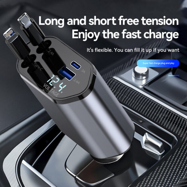 120W Car Charger Adapter 4-Port USB Type-C with Display