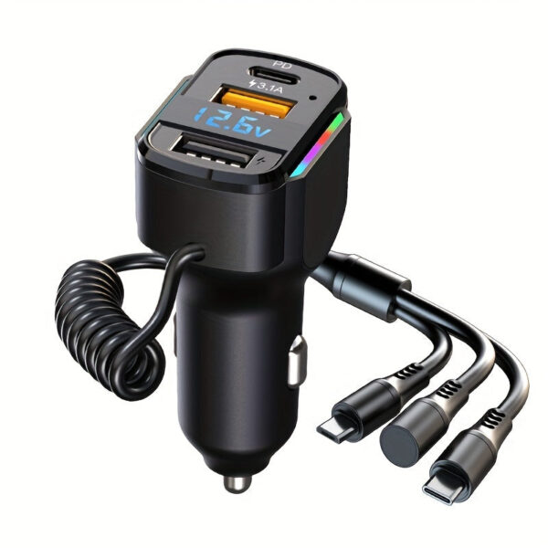 65W 3-Port USB Car Charger with PD Fast Charging - Image 2
