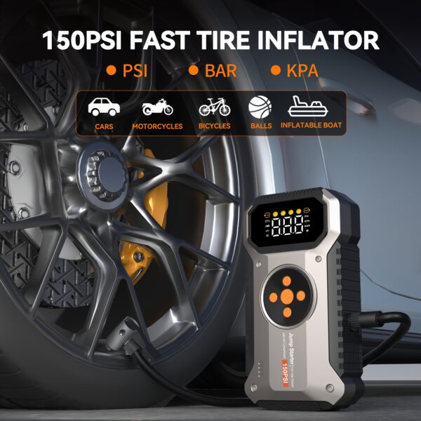 Car Jump Starter with Air Compressor 3000A Peak 150PSI Digital Tire Inflator - Image 2
