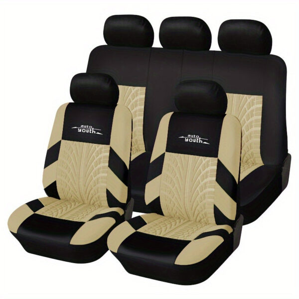 Universal Car Seat Covers Full Set - 3D Tyre Print Polyester - Image 11