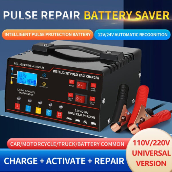 12V/24V Car Battery Charger with LED Display for Cars SUVs Trucks