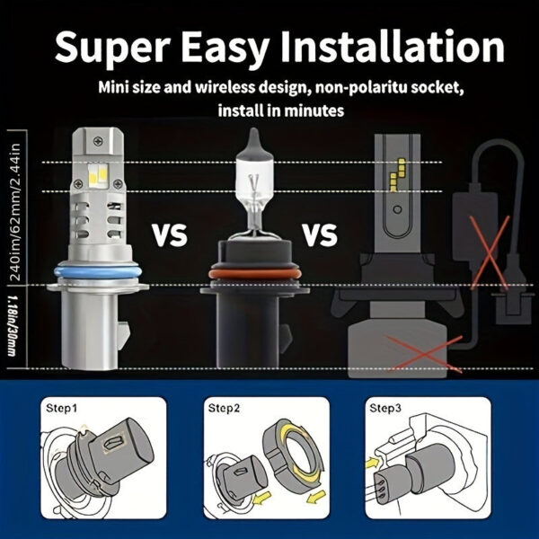 9007 LED Headlight Bulbs 60W 6000K White (2-Pack) - Image 4