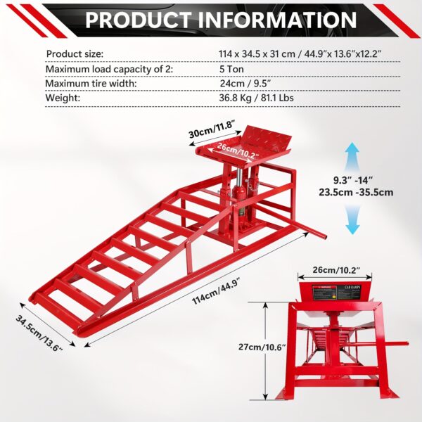 Steel Car Service Ramps with Hydraulic Lift 5 Ton Capacity 2-Pack - Image 4