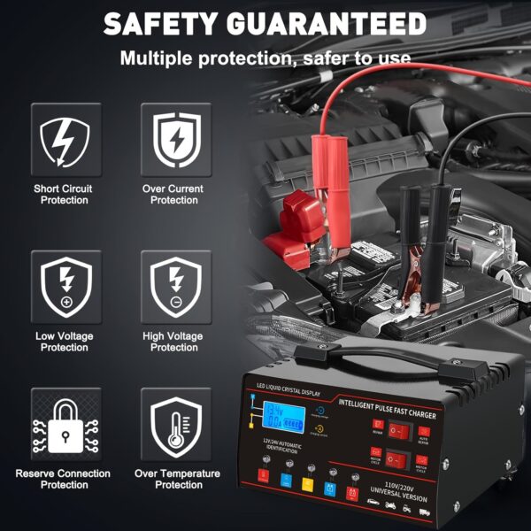 12V/24V Car Battery Charger with LED Display for Cars SUVs Trucks - Image 3