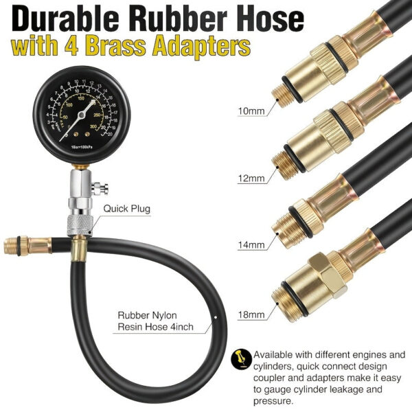 9-Piece Automotive Compression & Spark Plug Tester Kit - Image 5