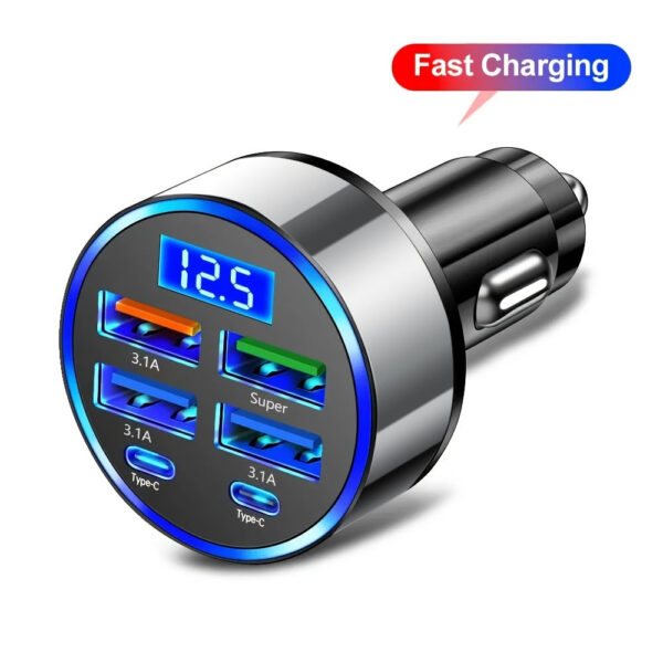 6-in-1 Car Charger with Digital Display USB Type-C - Image 3