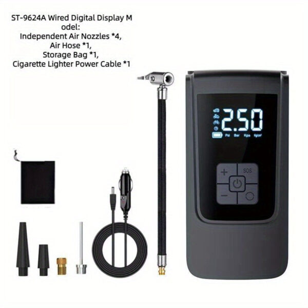 Portable Wireless Car Tire Inflator Kit with Accessories 9-Piece - Image 6