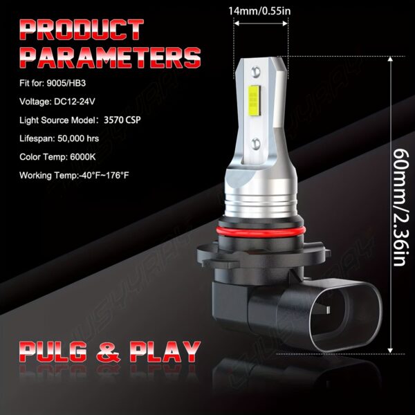9005 H11 LED Headlight High Low Beam Bulb Kit White 4-Pack - Image 2