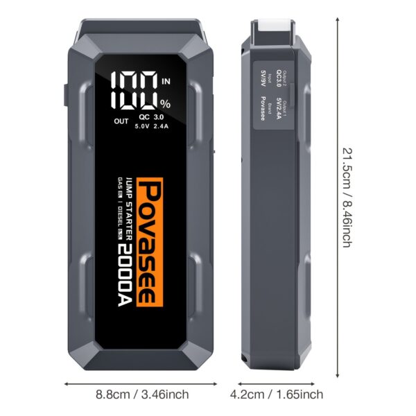 POVASEE Car Jump Starter 2000A/5000A 12V Battery Pack - Image 3