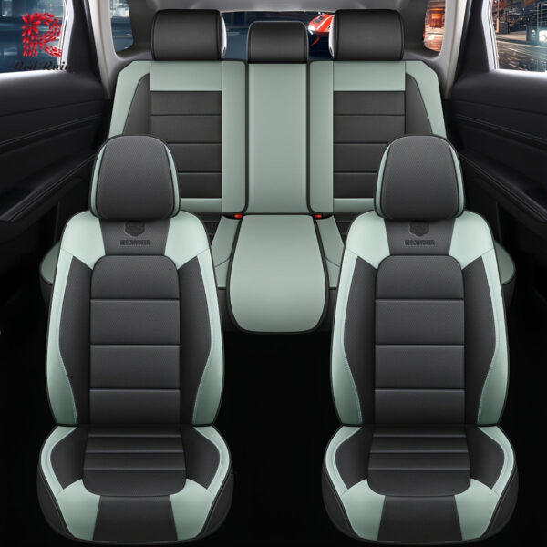 Red Rain Car Seat Covers Full Set Faux Leather Universal 5-Seat - Image 2