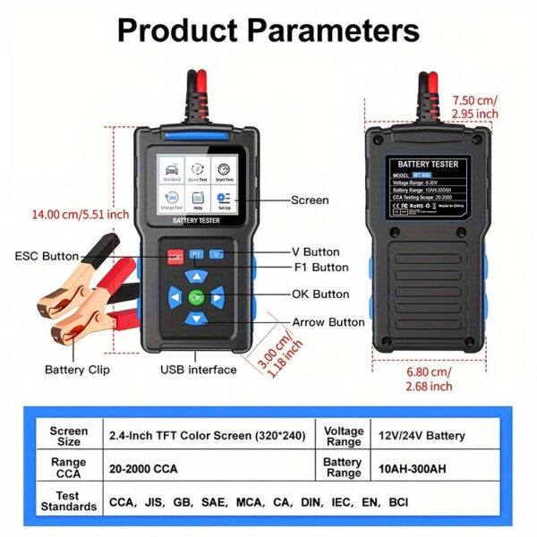 TopDiag BT300 12V/24V CCA Battery Tester & Analyzer - Image 2