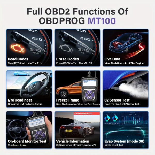 OBDPROG MT100 OBD2 Scanner Code Reader Engine Analyzer - Image 4