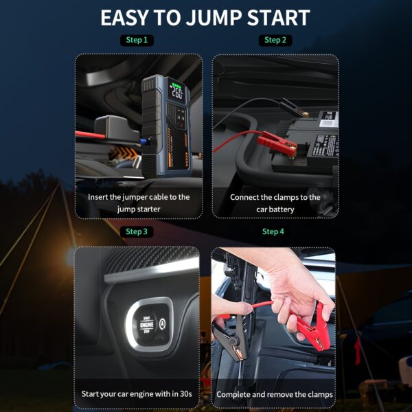3000A Portable Car Jump Starter and Tire Inflator Combo with LED Light - Image 4