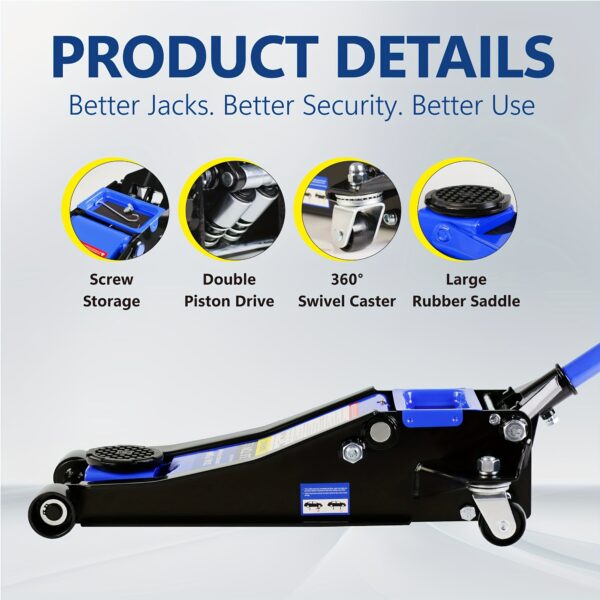 3 Ton Dual Piston Floor Jack Low Profile Steel Racing - Image 5